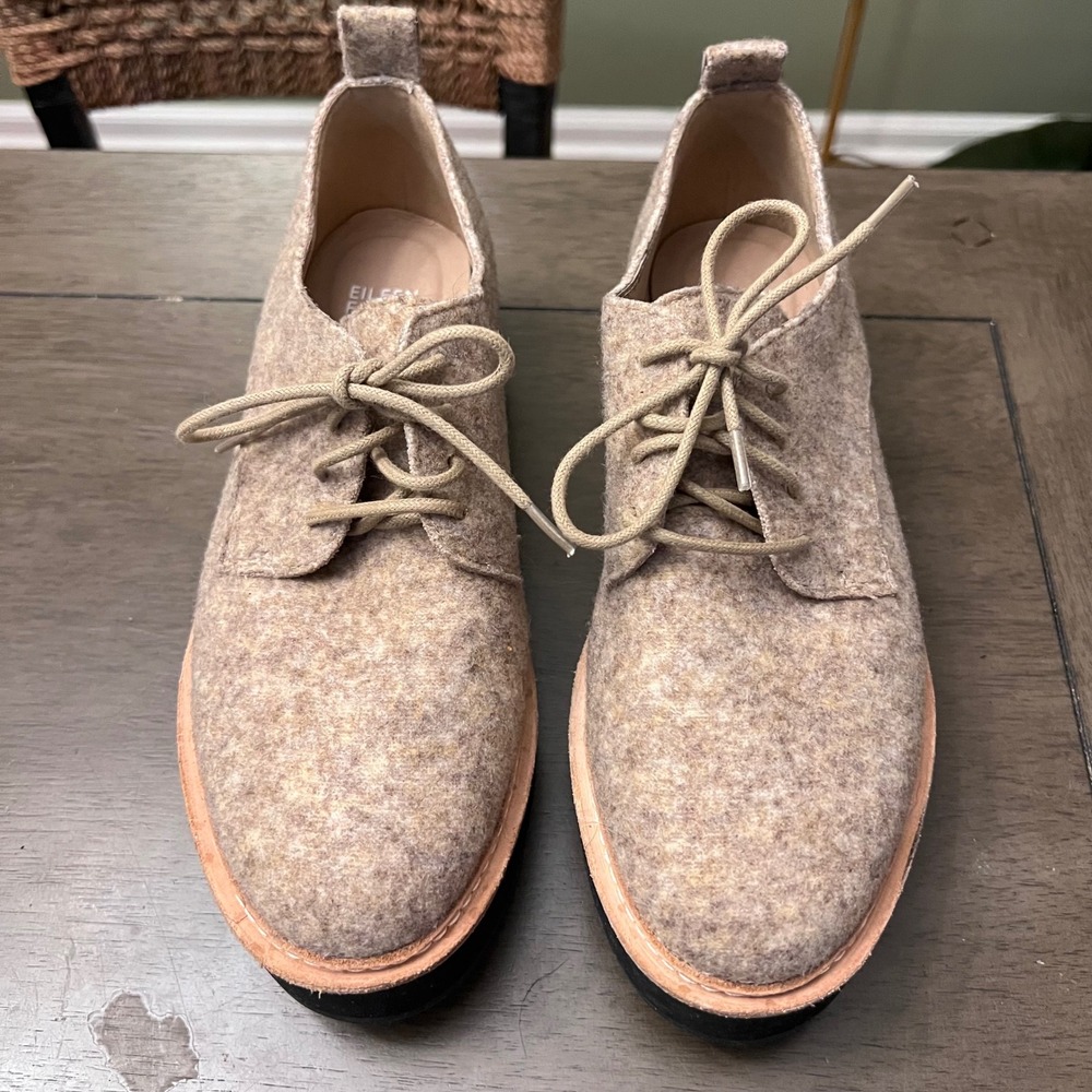 Eileen‎ Fisher Nims Platform Oxford in Felt Barley Tan Size 8 Flats - Picture 3 of 8